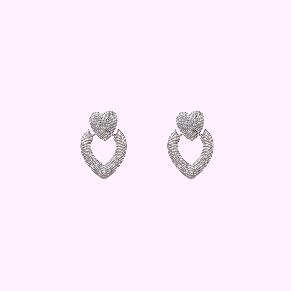 Falling Heart Earring - Silver