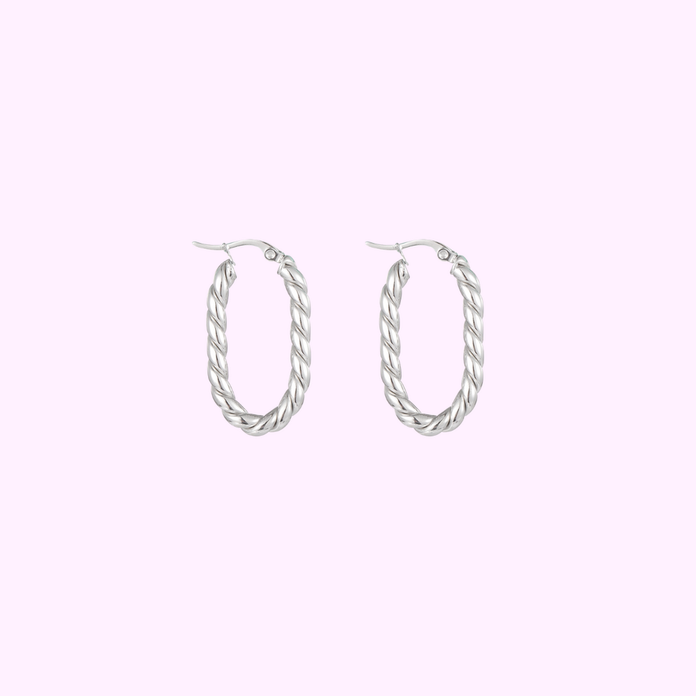 Oval Swirl Hoops - Silver