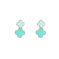 Double Clover Earring - Gold and Blue