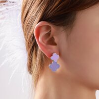 Double Clover Earring - Silver and Purple