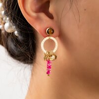 Oval Drop Earring - Gold and Purple