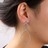 Textured Drop Hoops &ndash; Silver