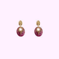 Oval Drop Earring - Gold and Purple