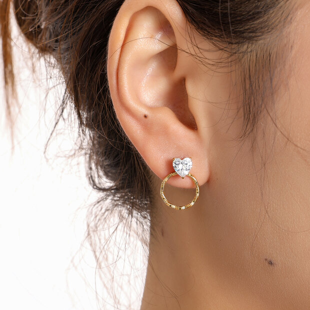 Crystal Heart Hoop - Gold