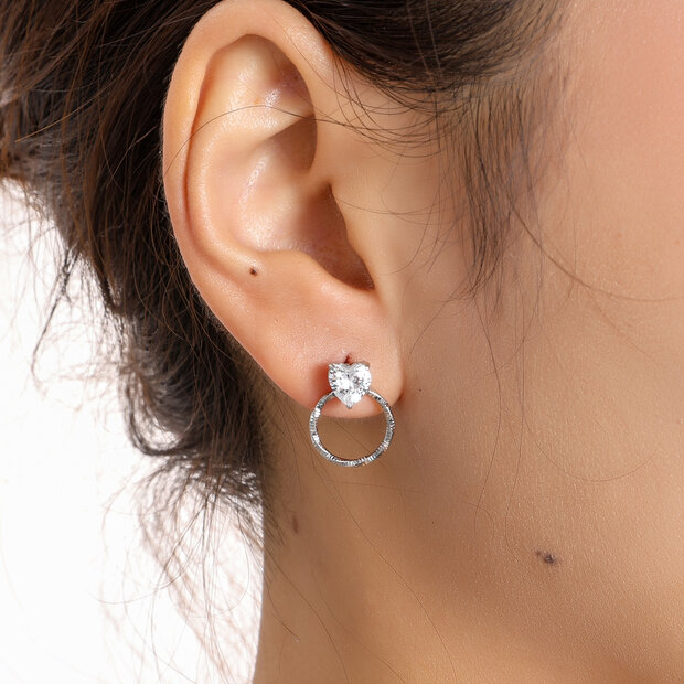 Crystal Heart Hoop - Silver