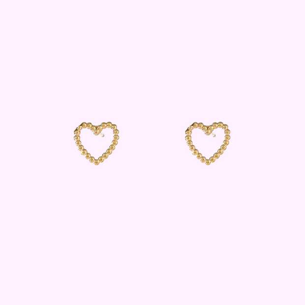 Beaded Heart Studs - Gold