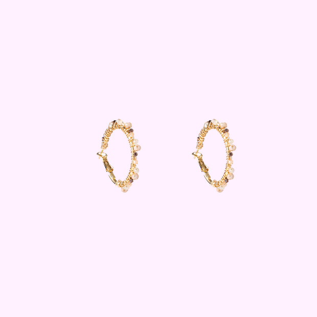 Beaded Glam Hoops - Creme