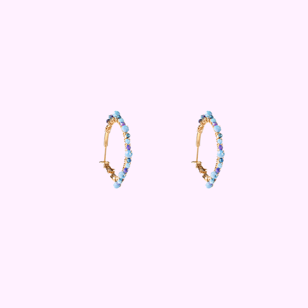 Beaded Glam Hoops - Blue