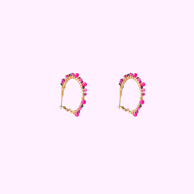 Beaded Glam Hoops - Purple