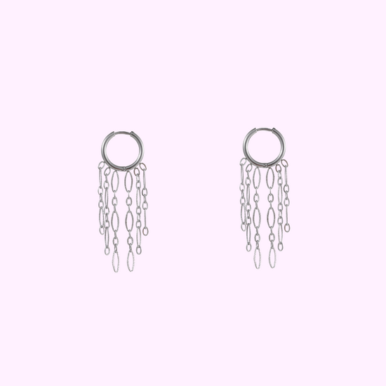 Hoop + 5 oval chains - Silver