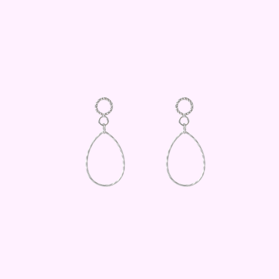 Textured Drop Hoops – Silver