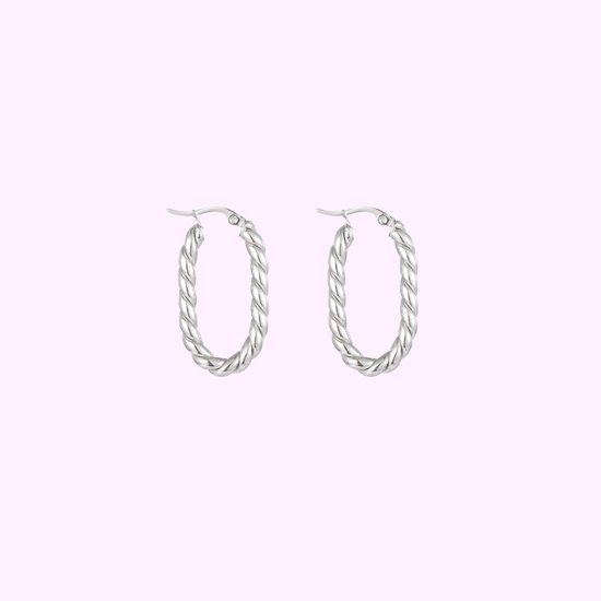 Oval Swirl Hoops - Silver