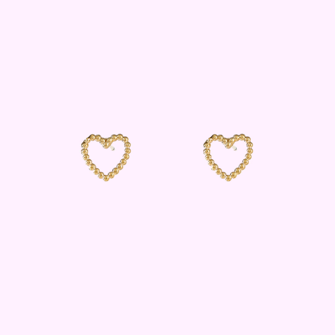 Beaded Heart Studs - Gold