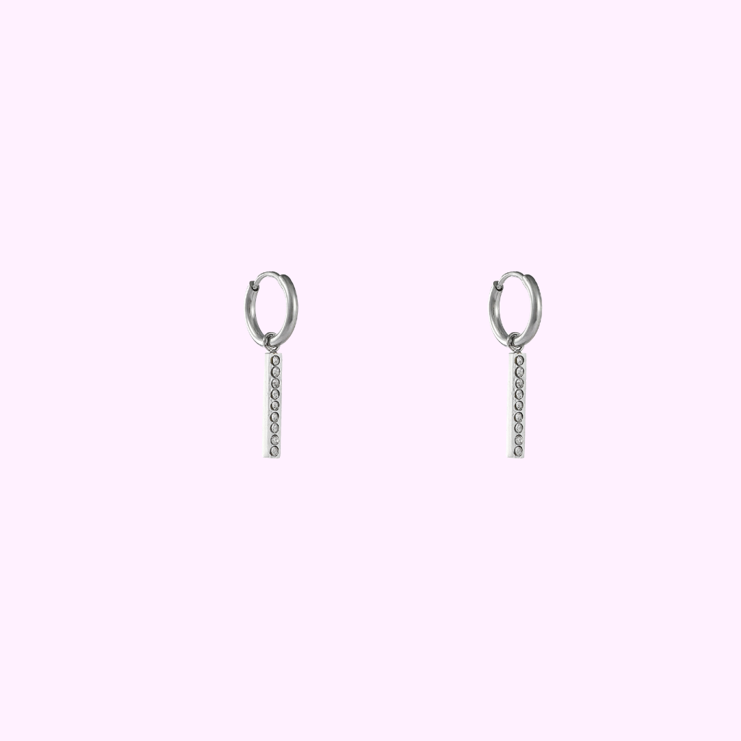 Linear Sparkle Hoops - Silver