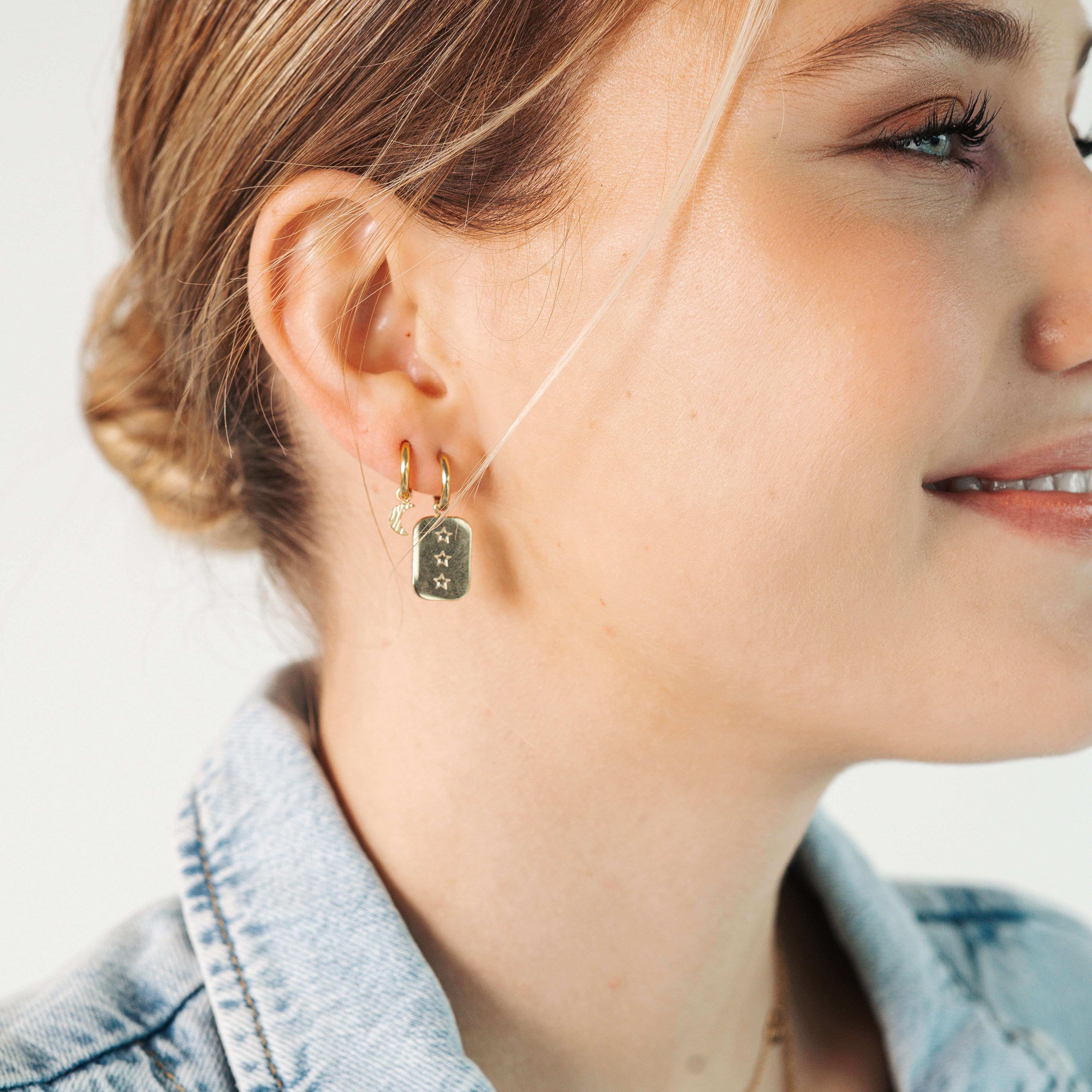 Lunar Charm Hoops - Gold