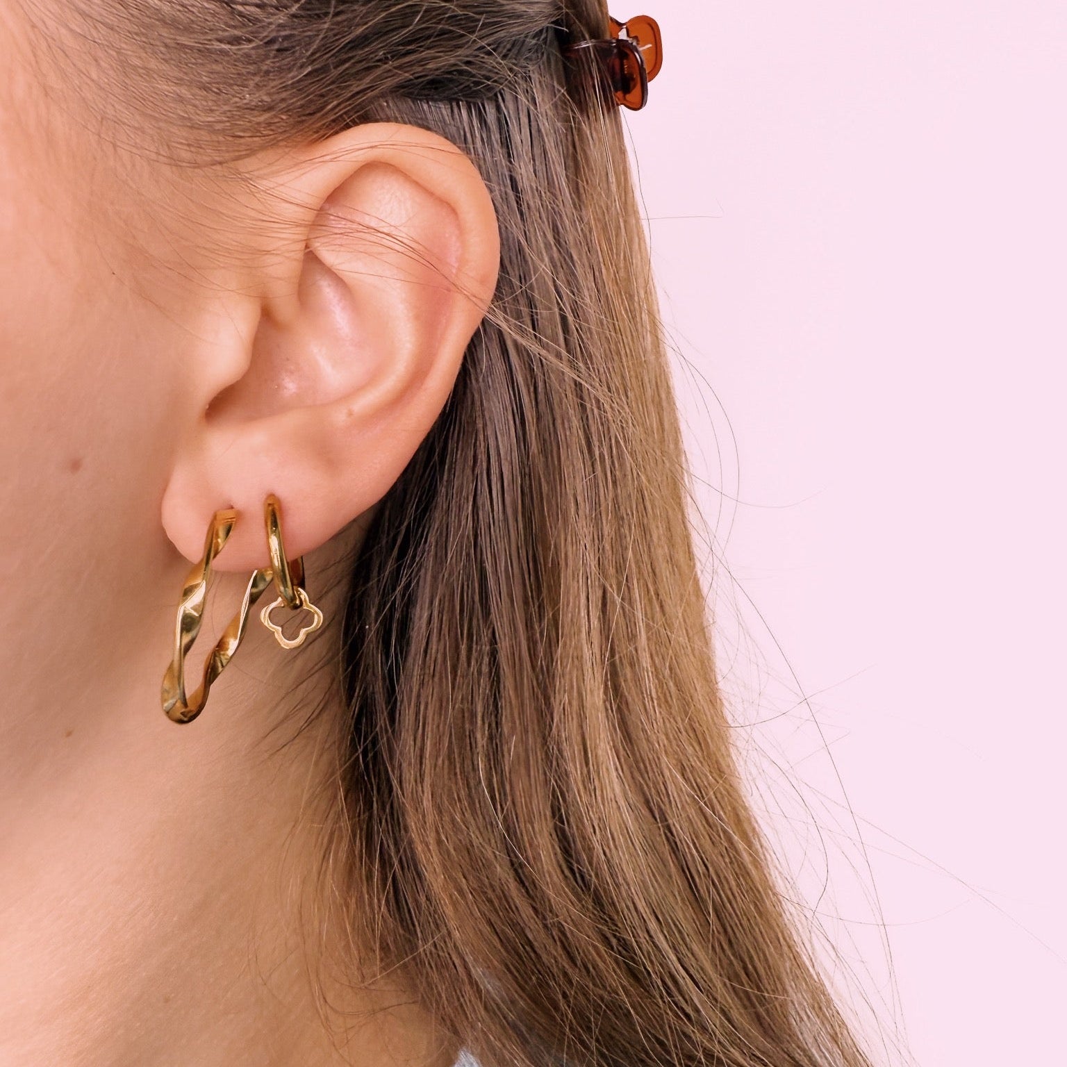 Petite Clover Hoops - Gold