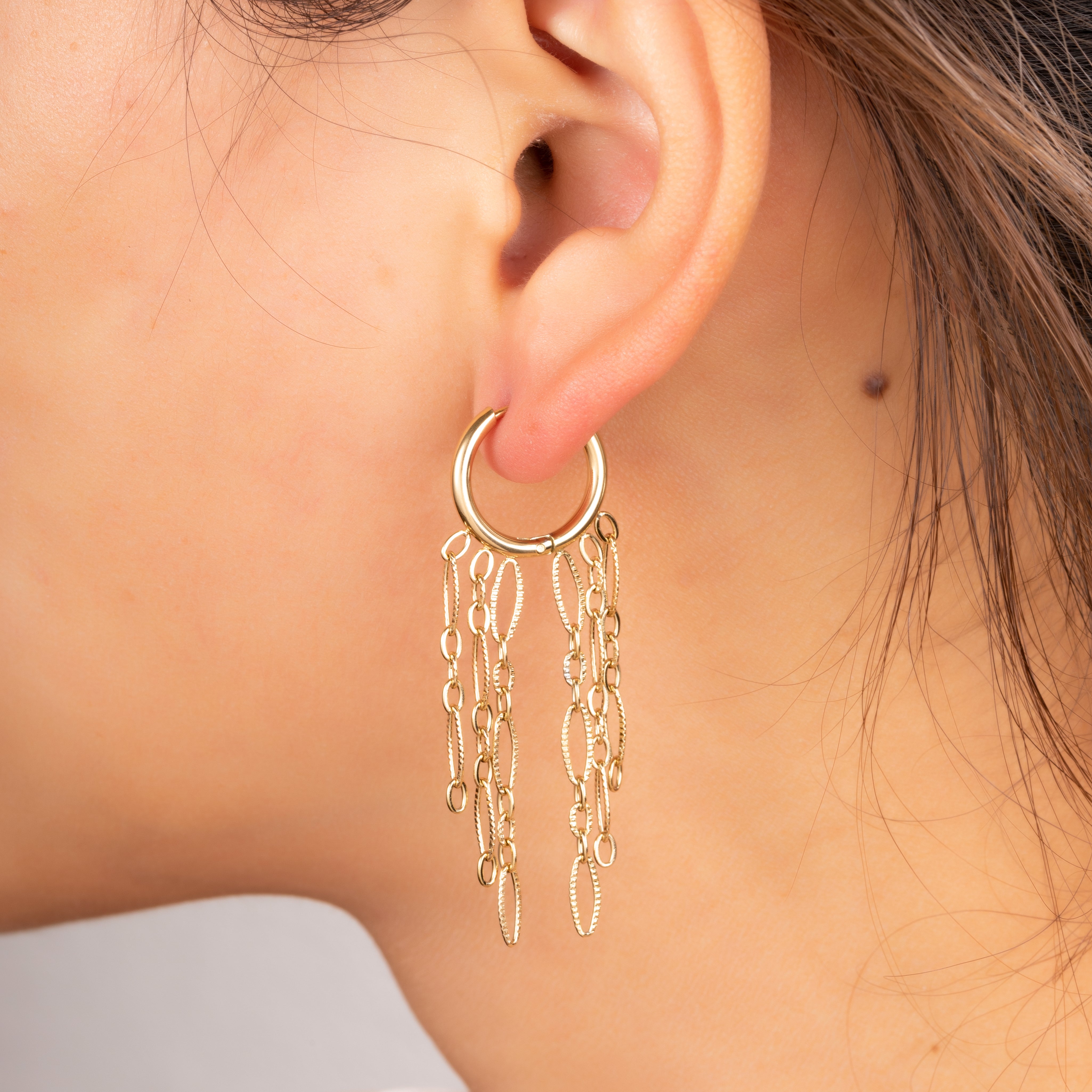 Hoop + 5 oval chains - Gold
