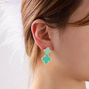 Double Clover Earring - Gold and Green