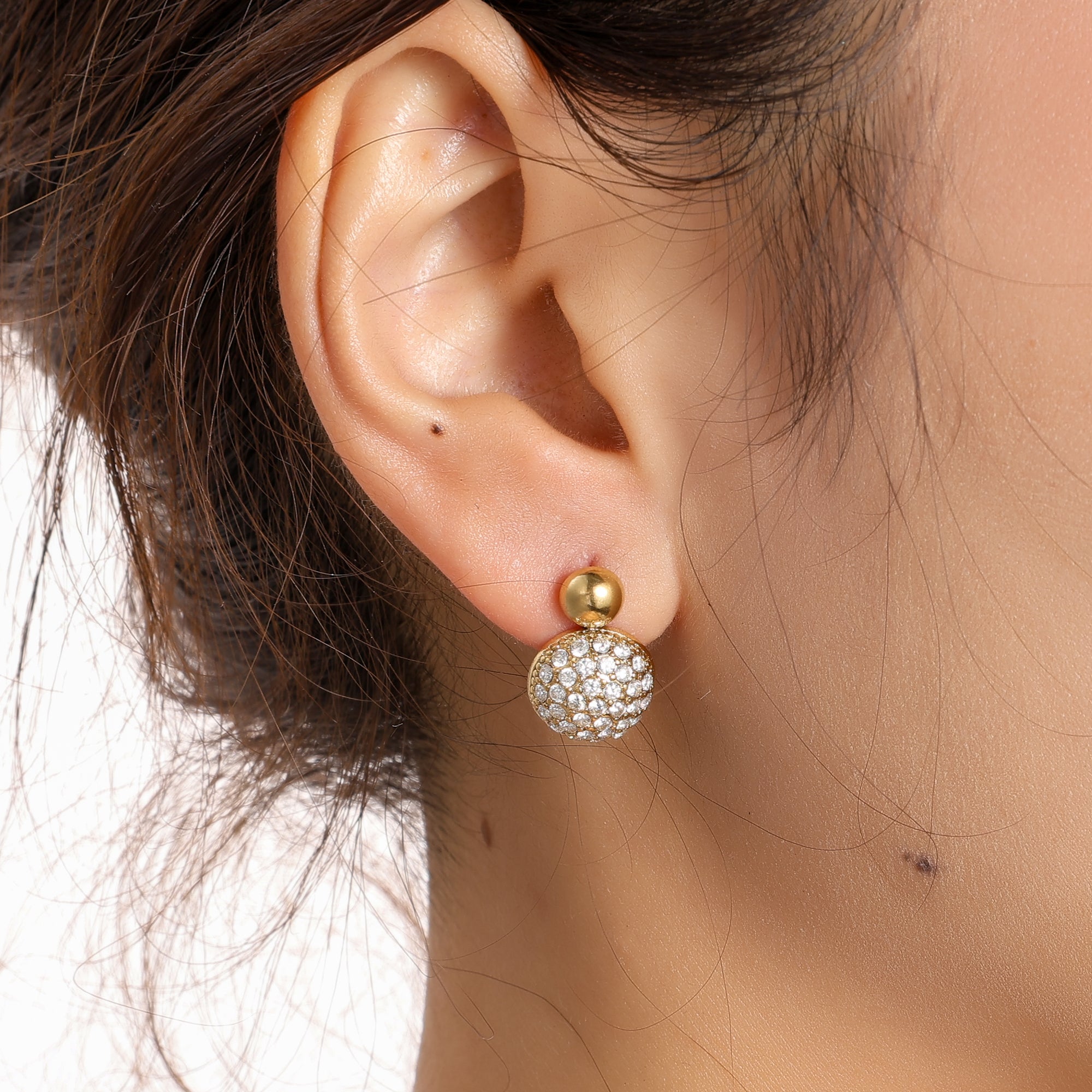 Crystal Globe Studs - Gold