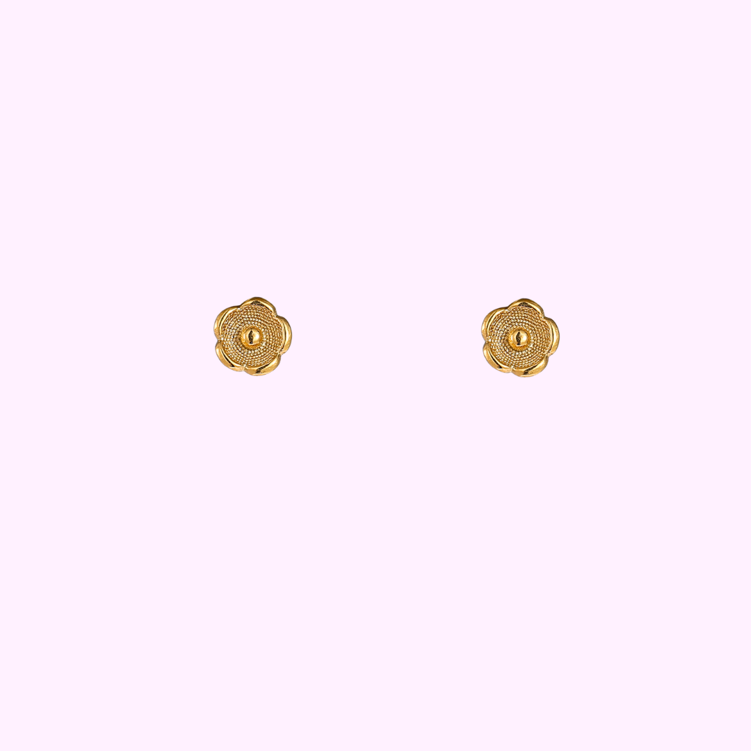 Textured Flower Stud – Gold